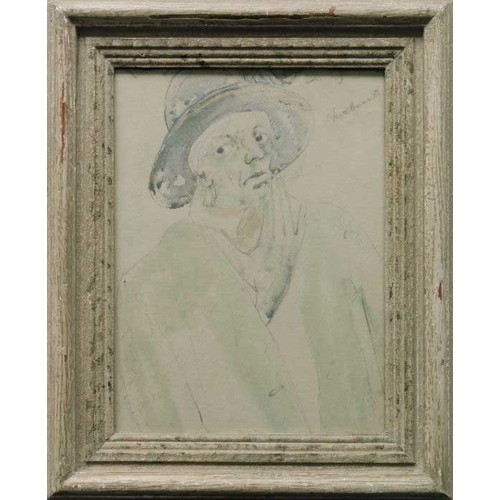 647 - Vera Bassett (British, 1912-1997), woman in a hat smoking, signed u.r., pencil and watercolour, 40 b... 