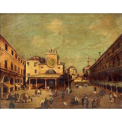 653 - Manner of Canaletto, San Giacomo di Rialto, Venice, oil on canvas, 20 by 25cm, gilt frame