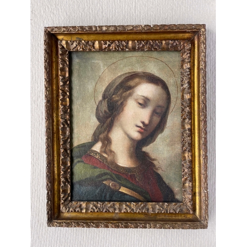 658 - Manner of Raphael, a female Saint, oil on canvas, 46.5 by 36.5cm, gilt frame