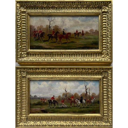 664 - Rudolf Stone (British, 19th Century), The Meet; The Kill, a pair, both signed l.r., oil on panel, 14... 