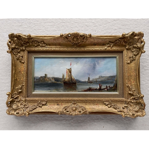 675 - British School, late 19th Century, a seascape with sailing vessels, a figure in the foreground and c... 