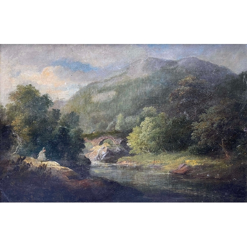 676 - .....Pulman (British, 19th Century), North Coker, a river landscape with a figure in the foreground,... 