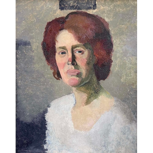 678 - Scottish School, early 20th Century, portrait of Lady Ottoline Morrell, bust length in a white top, ... 