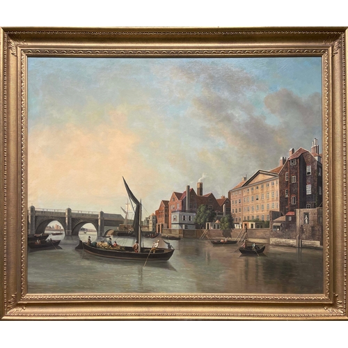 680 - After Samuel Scott, a view of Westminster Bridge and parts adjacent, oil on canvas, 91 by 122cm, gil... 