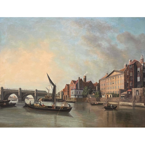 680 - After Samuel Scott, a view of Westminster Bridge and parts adjacent, oil on canvas, 91 by 122cm, gil... 