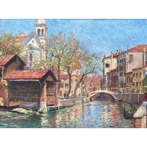 703 - Continental School, 20th Century, a Venetian canal, oil board, 30 by 40cm, framed