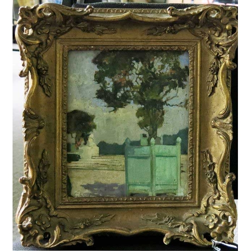 705 - William A. Gaw (American, 1891-1973), Terrace, signed l.l., verso 'Study of Sculpture', oil on board... 