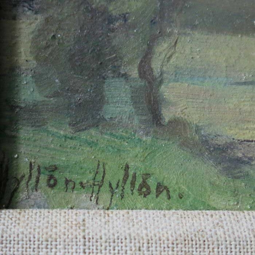 713 - Hylton-Hylton (British, 20th Century), landscape study, signed l.l., oil on panel, 15 by 21cm, frame... 