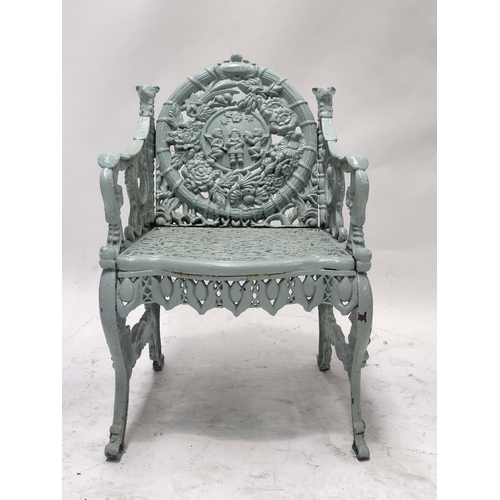 740 - A set of four Victorian cast iron 'Four Seasons' garden armchairs, circa 1862, designed by W. Robert... 