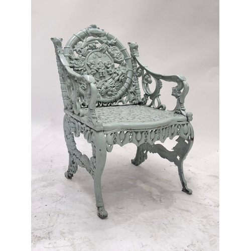 740 - A set of four Victorian cast iron 'Four Seasons' garden armchairs, circa 1862, designed by W. Robert... 