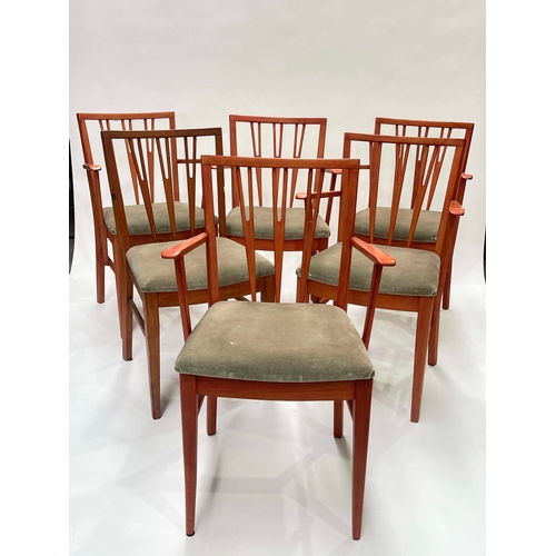 747 - Set of six Scandinavian modernist dining chairs, stained blonde wood, each with three wishbone slat ... 