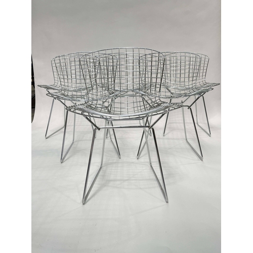 752 - Harry Bertoia for Knoll, a set of six wire side chairs, designed circa 1952, with tan leather seat p... 