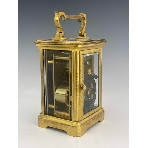 767 - A 19th century brass repeater carriage timepiece, Hunt & Roskell, striking on the hour and half, bra... 