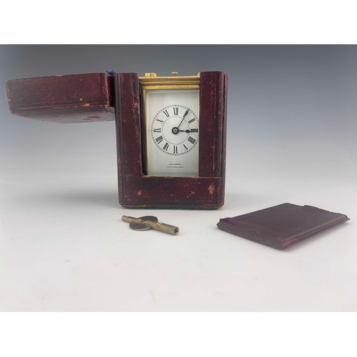 767 - A 19th century brass repeater carriage timepiece, Hunt & Roskell, striking on the hour and half, bra... 