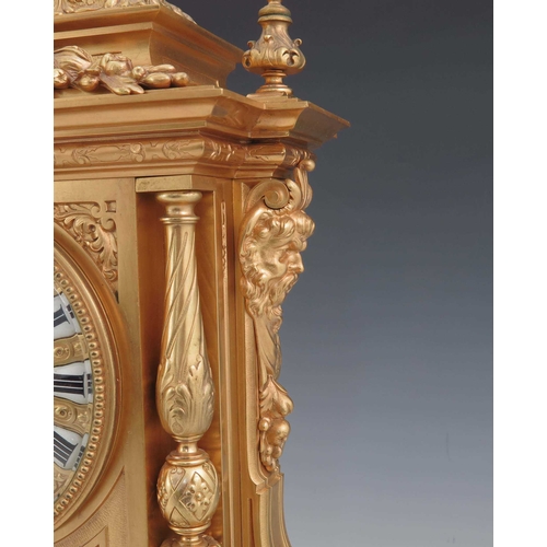 767A - A French ormolu bracket clock, circa 1860, of architectural Baroque design, acanthus scroll and shel... 