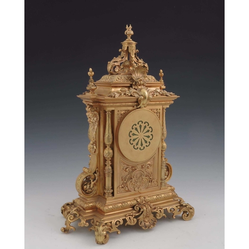 767A - A French ormolu bracket clock, circa 1860, of architectural Baroque design, acanthus scroll and shel... 