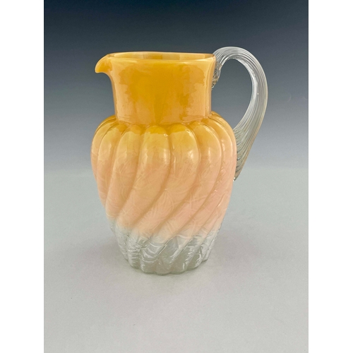 770 - A Stourbridge peach opaque glass jug, probably Stevens and Williams, circa 1880, shouldered form, te... 