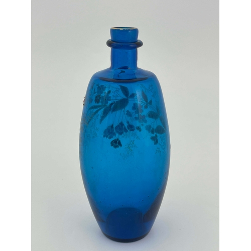 776 - Harrach, a Bohemian enamelled glass bottle or flask, circa 1890s, shouldered barrel form, painted wi... 