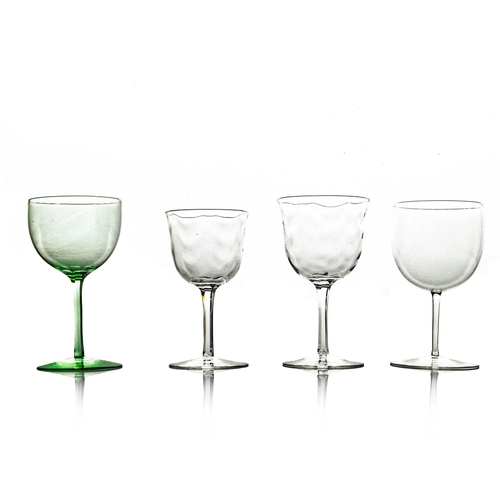 782 - Harry Powell for James Powell and Sons, Whitefriars, four Arts and Crafts wine glasses, circa 1890, ... 