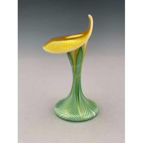 796 - Quezal, an Art Nouveau iridescent glass Floriform vase, modelled as a Jack in the Pulpit, splayed tr... 