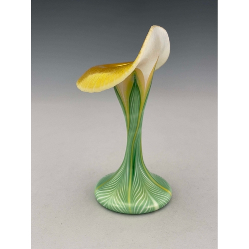 796 - Quezal, an Art Nouveau iridescent glass Floriform vase, modelled as a Jack in the Pulpit, splayed tr... 