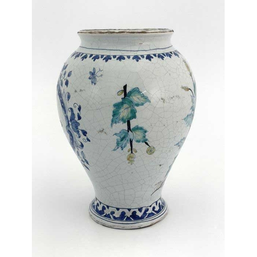 821 - A Delft polychrome pharmacy jar, probably French, circa 1800, inverse baluster form, labelled for Pi... 