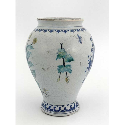 821 - A Delft polychrome pharmacy jar, probably French, circa 1800, inverse baluster form, labelled for Pi... 