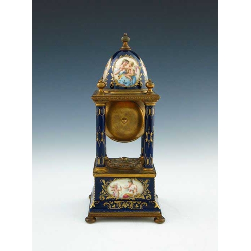 823 - A late 19th Century Vienna clock, of architectural form incorporating a cupola, columns and plinth, ... 