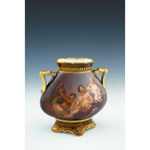 824 - A late 19th Century Vienna twin handled vase, painted with a classical or mythological figure group ... 