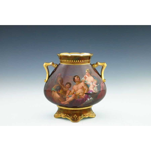 824 - A late 19th Century Vienna twin handled vase, painted with a classical or mythological figure group ... 