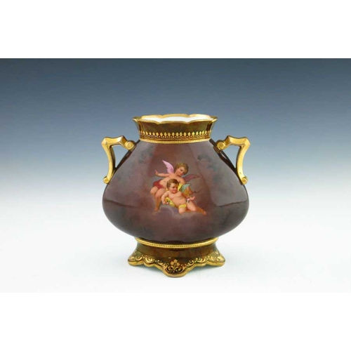 824 - A late 19th Century Vienna twin handled vase, painted with a classical or mythological figure group ... 