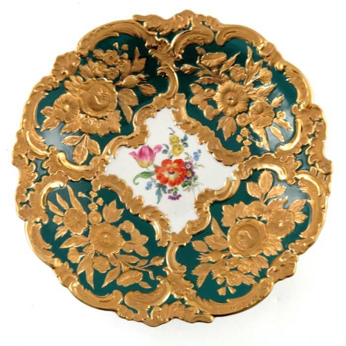 836 - Three early 20th century Meissen floral decorated and relief moulded dishes, each painted with spray... 