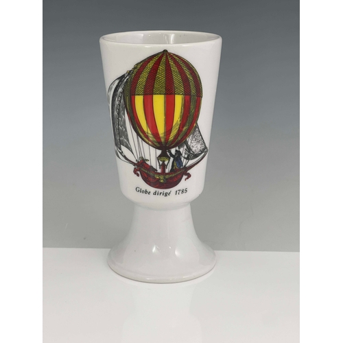 867 - Piero Fornasetti, a set of three Mongolfiere beakers, circa 1955, conical footed cup form, transfer ... 