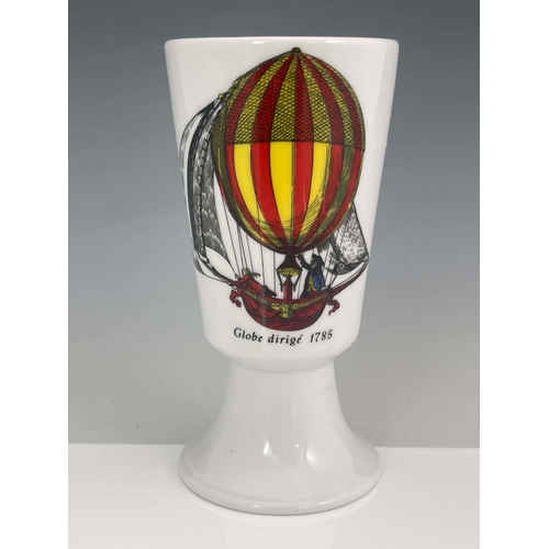 867 - Piero Fornasetti, a set of three Mongolfiere beakers, circa 1955, conical footed cup form, transfer ... 