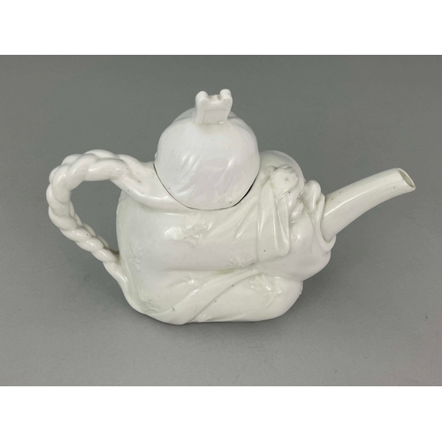 884 - A Minton Aesthetic Movement Blanc de Chine Chinaman teapot, circa 1870s, relief moulded and white gl... 