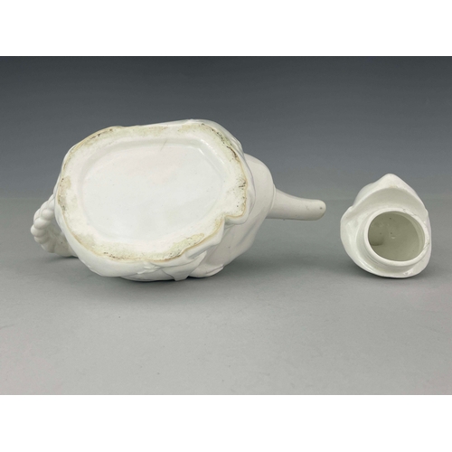 884 - A Minton Aesthetic Movement Blanc de Chine Chinaman teapot, circa 1870s, relief moulded and white gl... 