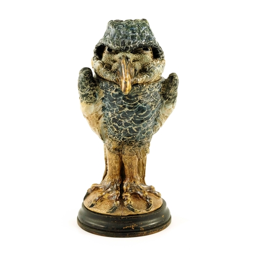 888 - Robert Wallace Martin for Martin Brothers, a stoneware sculptural bird jar and cover, circa 1900, mo... 