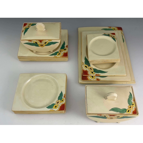 903 - Clarice Cliff for Newport Pottery, an extensive Biarritz dinner service, floral decoration, includin... 