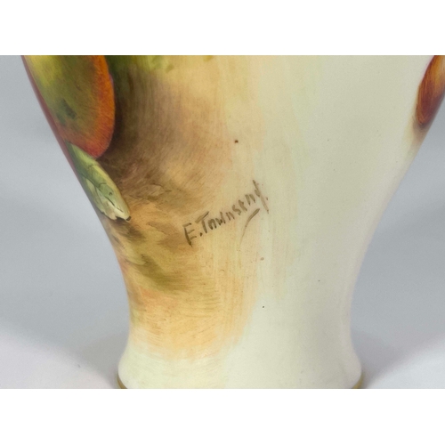 916 - Townsend for Royal Worcester, a fruit painted vase, 1936, inverse baluster form, decorated with appl... 