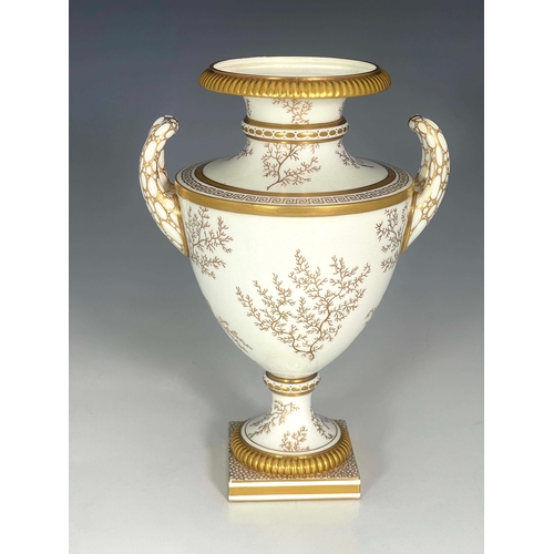 917 - Harry Davis for Royal Worcester, a Highland Sheep painted vase, 1912, twin handled shouldered urn fo... 