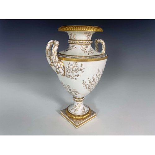 917 - Harry Davis for Royal Worcester, a Highland Sheep painted vase, 1912, twin handled shouldered urn fo... 