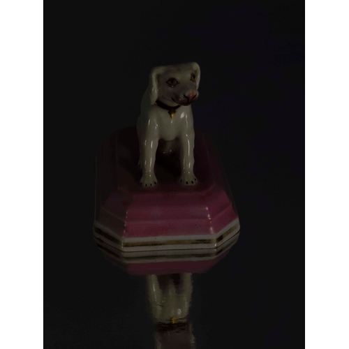 920 - A Chamberlains, Worcester figure of a dog, modelled as a sitting spaniel, on pink stepped base, pain... 