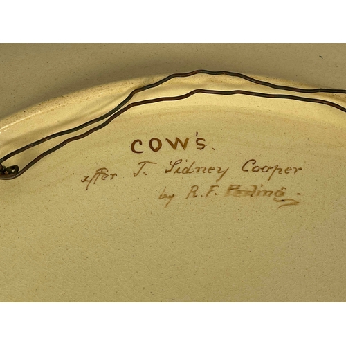 921 - R F Perling for Royal Worcester, a large painted charger, Cows, after Thomas Sidney Cooper, impresse... 