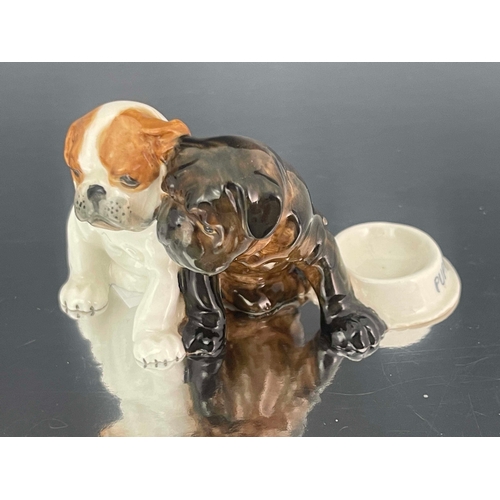 937 - Royal Worcester, two sets of puppies including two bulldog puppies 3133, and three Labrador puppies ... 