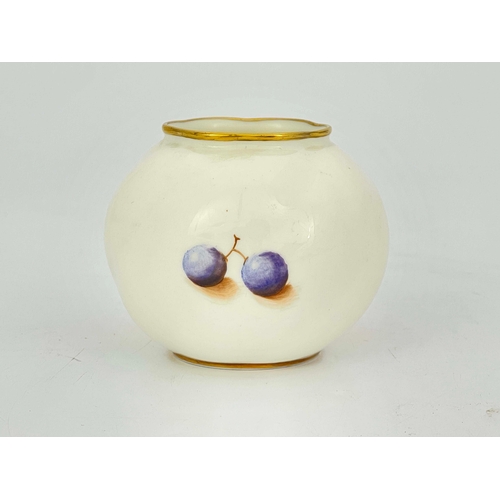 939 - Roberts for Royal Worcester, a fruit painted vase, 1952, fluted spherical form, decorated with peach... 