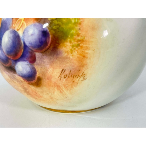 939 - Roberts for Royal Worcester, a fruit painted vase, 1952, fluted spherical form, decorated with peach... 