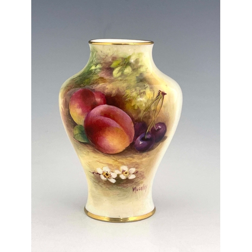 942 - Moseley for Royal Worcester, a fruit painted vase, 1930, inverse baluster form, decorated with peach... 