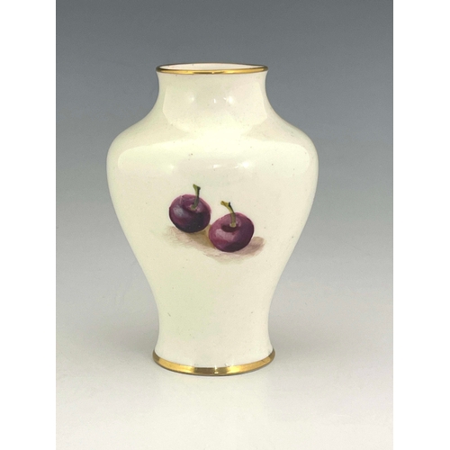 942 - Moseley for Royal Worcester, a fruit painted vase, 1930, inverse baluster form, decorated with peach... 