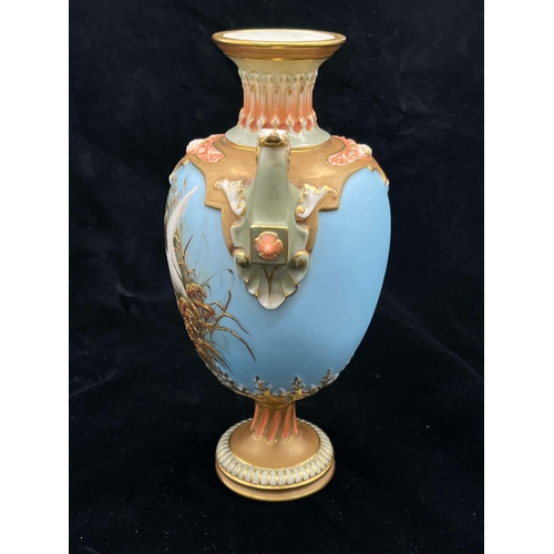 948 - Charles Baldwyn for Royal Worcester, a swan painted vase, 1902, twin handled pedestal form, decorate... 