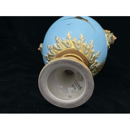 948 - Charles Baldwyn for Royal Worcester, a swan painted vase, 1902, twin handled pedestal form, decorate... 